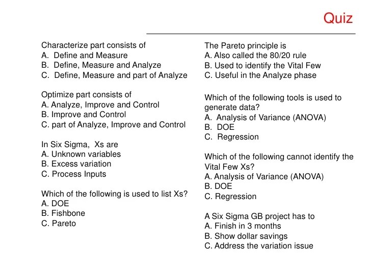 Six sigma yellow belt test questions