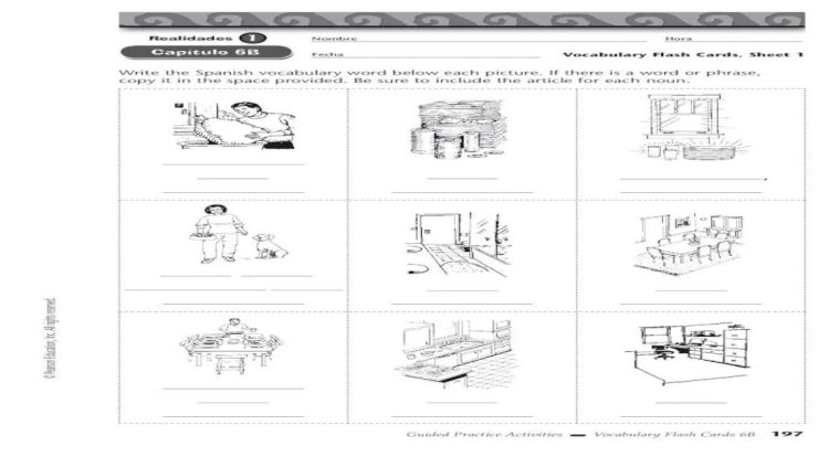 Vocabulary flash cards sheet 1