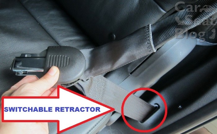 A switchable retractor can secure a child safety seat when