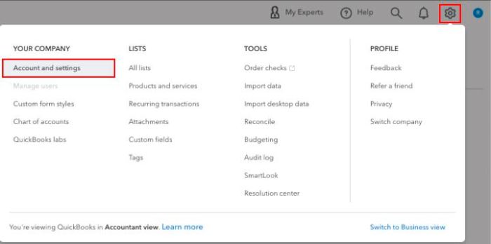 Setting preferences for a qbo company can be accessed using